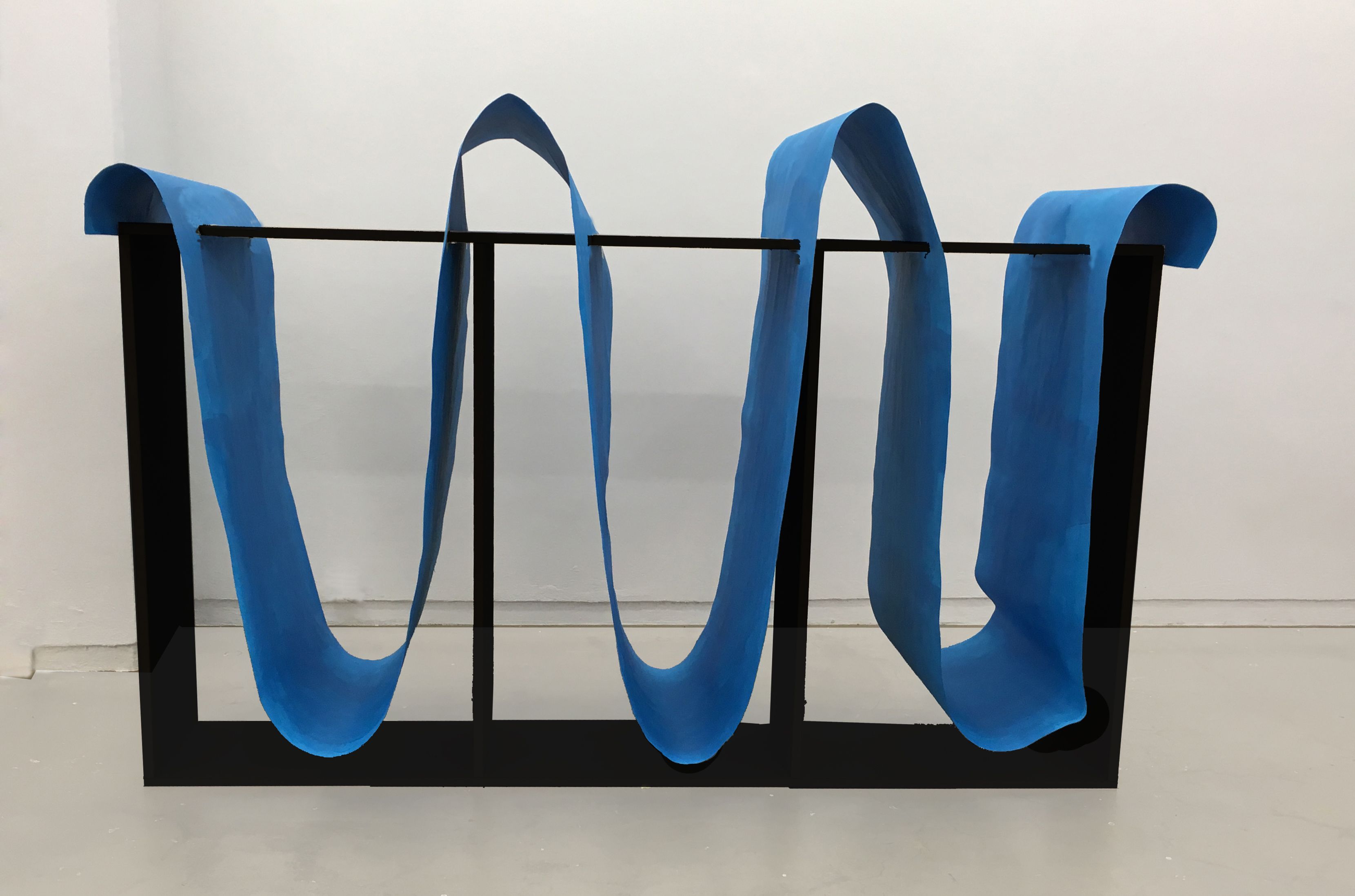 Páll Haukur Björnsson, Blue & black monochrome (the whale and the wave), drawing, 2018 acrylic on paper and mdf, 240x160x75cm.